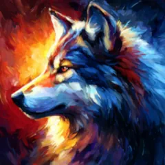 A loving couple portrayed by a white and a black spirit wolf